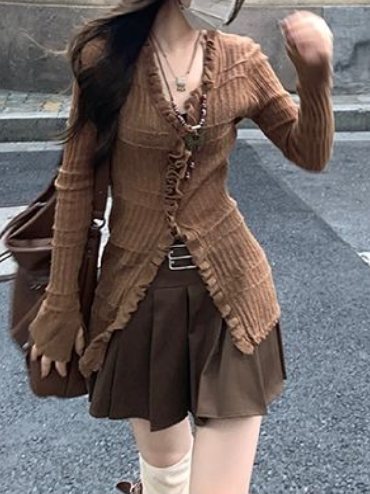 Fly Line - Amercian Style Brown Lace Knitted 3-piece